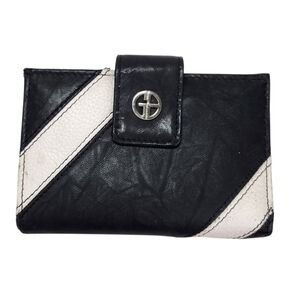 Giani Bernini Black & White Leather Colorblock Wallet Bifold Snap Close Moto